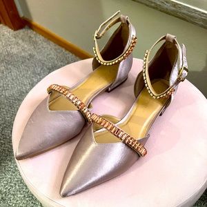 Anthropologie Satin Rhinestone Flats